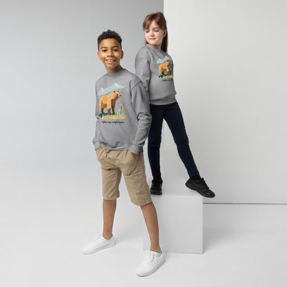 Two models front view of crewneck sweatshirt for kids and youth colored in Sport Grey